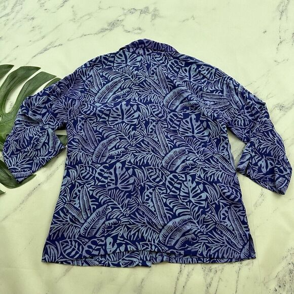 Blue Ginger Womens Button Up Blouse Top Size S Purple Tropical Leaf Floral - Picture 8 of 12